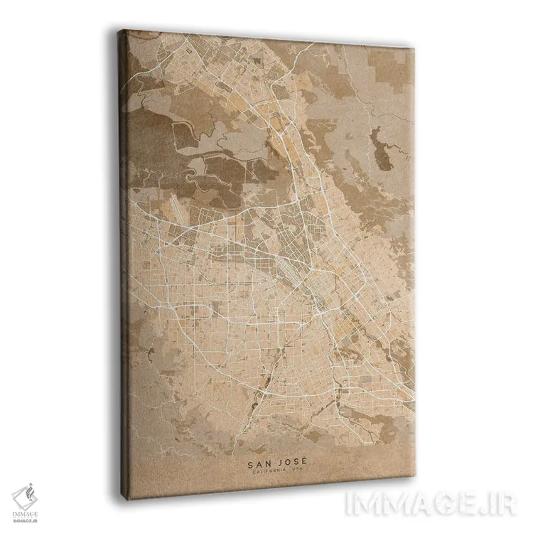 تابلو دکوراتیو USA) In Sepia Vintage Style,نقشه سن خوزه به سبک سپیا وین… اثر بلرز بای ای آی - نمای پرسپکتیو محصول