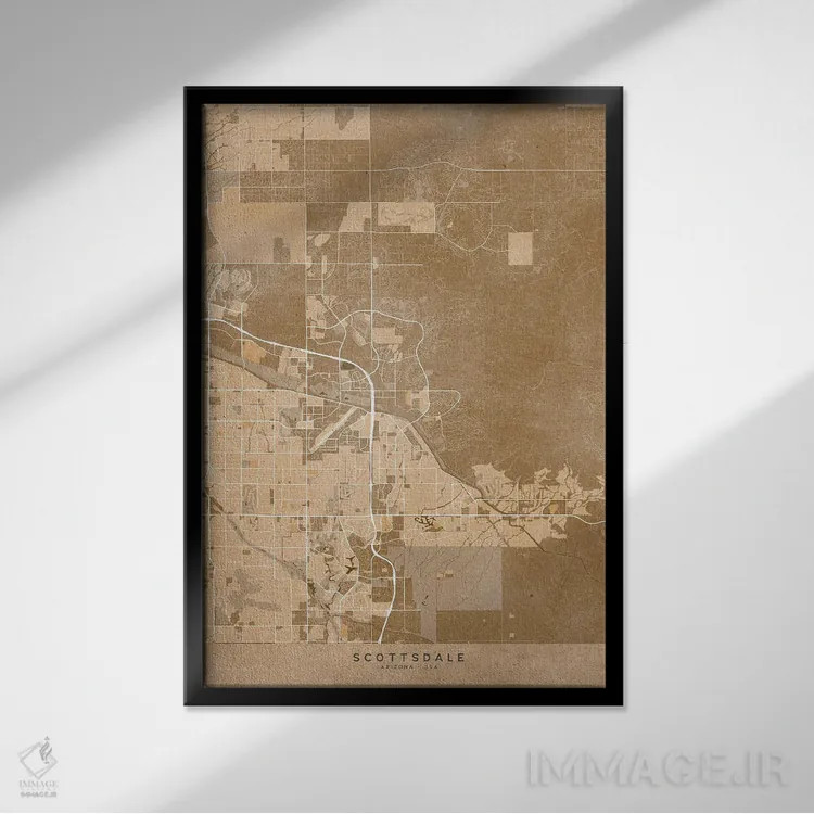 تابلو دکوراتیو USA) In Sepia Vintage Style,نقشه اسکاتسدیل به سبک سپیا و… اثر بلرز بای ای آی - نمای قابدار مشکی