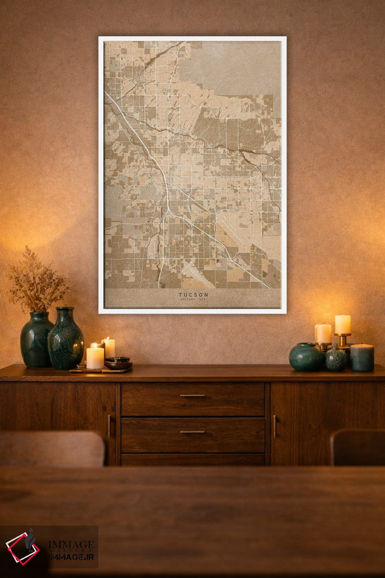تابلو دکوراتیو USA) In Sepia Vintage Style,نقشه توسان به سبک سپیا وینتی… اثر بلرز بای ای آی - D1W