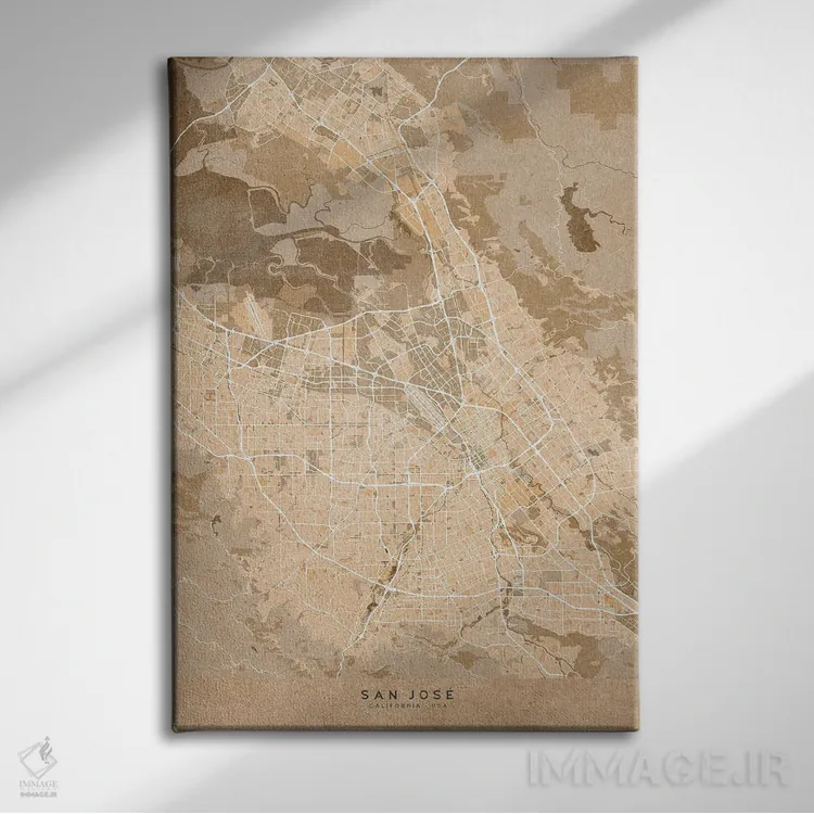 تابلو دکوراتیو USA) In Sepia Vintage Style,نقشه سن خوزه به سبک سپیا وین… اثر بلرز بای ای آی - نمای روبهرو روی دیوار