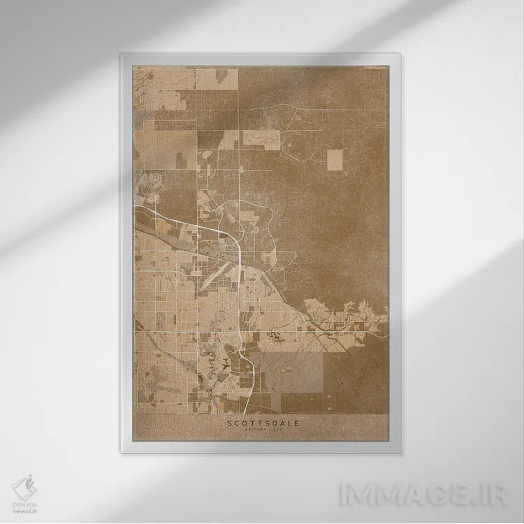 تابلو دکوراتیو USA) In Sepia Vintage Style,نقشه اسکاتسدیل به سبک سپیا و… اثر بلرز بای ای آی - نمای قابدار سفید