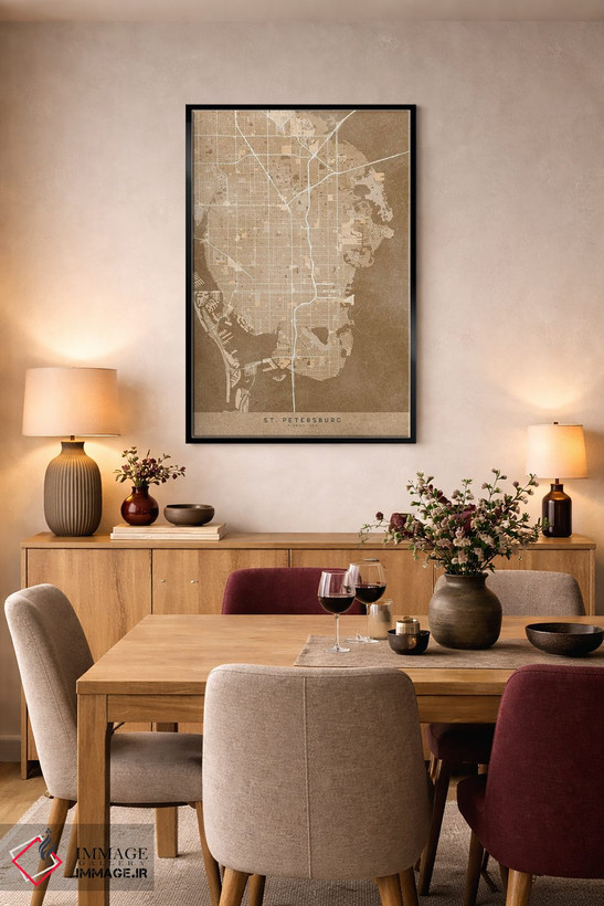 تابلو دکوراتیو USA) In Sepia Vintage Style,نقشه سنت پترزبورگ به سبک سپی… اثر بلرز بای ای آی - D4B