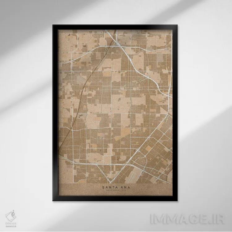 تابلو دکوراتیو USA) In Sepia Vintage Style,نقشه سانتا آنا به سبک سپیا و… اثر بلرز بای ای آی - نمای قابدار مشکی