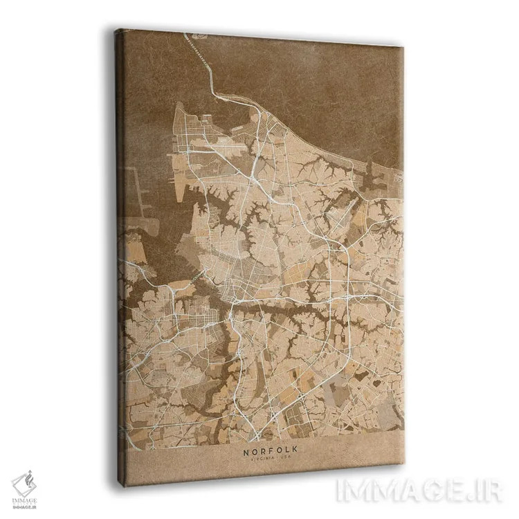 تابلو دکوراتیو USA) In Sepia Vintage Style,نقشه نورفولک به سبک سپیا وین… اثر بلرز بای ای آی - نمای پرسپکتیو محصول