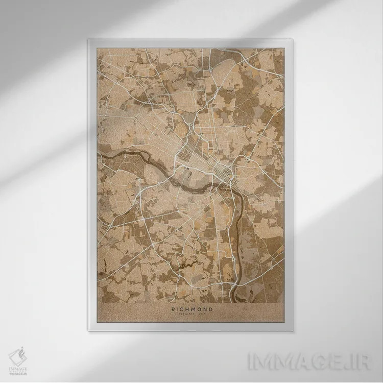 تابلو دکوراتیو USA) In Sepia Vintage Style,نقشه ریچموند به سبک سپیا وین… اثر بلرز بای ای آی - نمای قابدار سفید