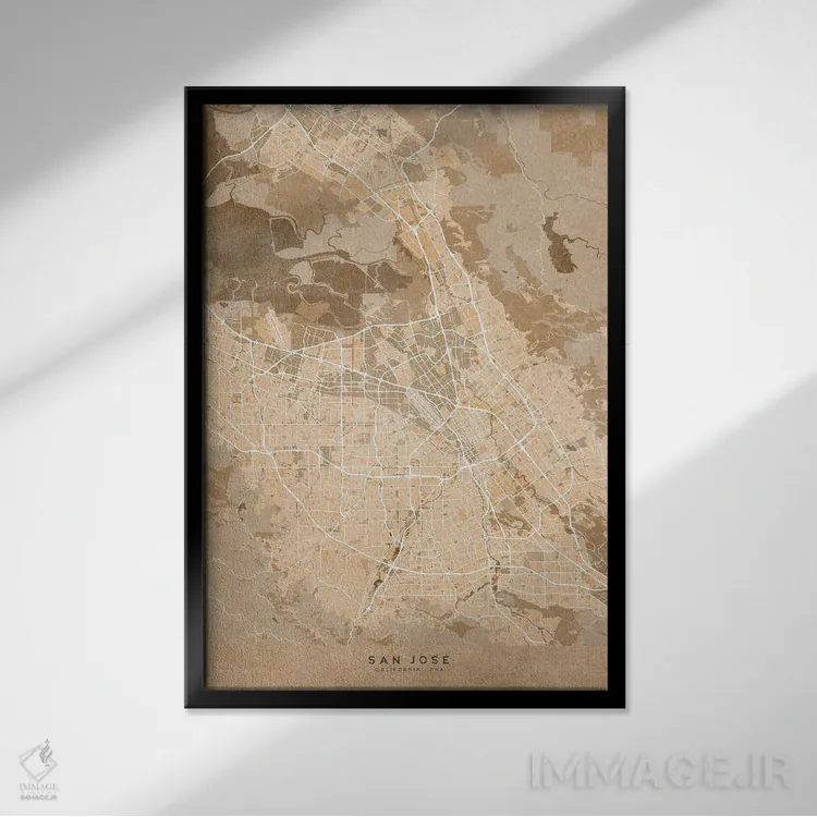 تابلو دکوراتیو USA) In Sepia Vintage Style,نقشه سن خوزه به سبک سپیا وین… اثر بلرز بای ای آی - نمای قابدار مشکی