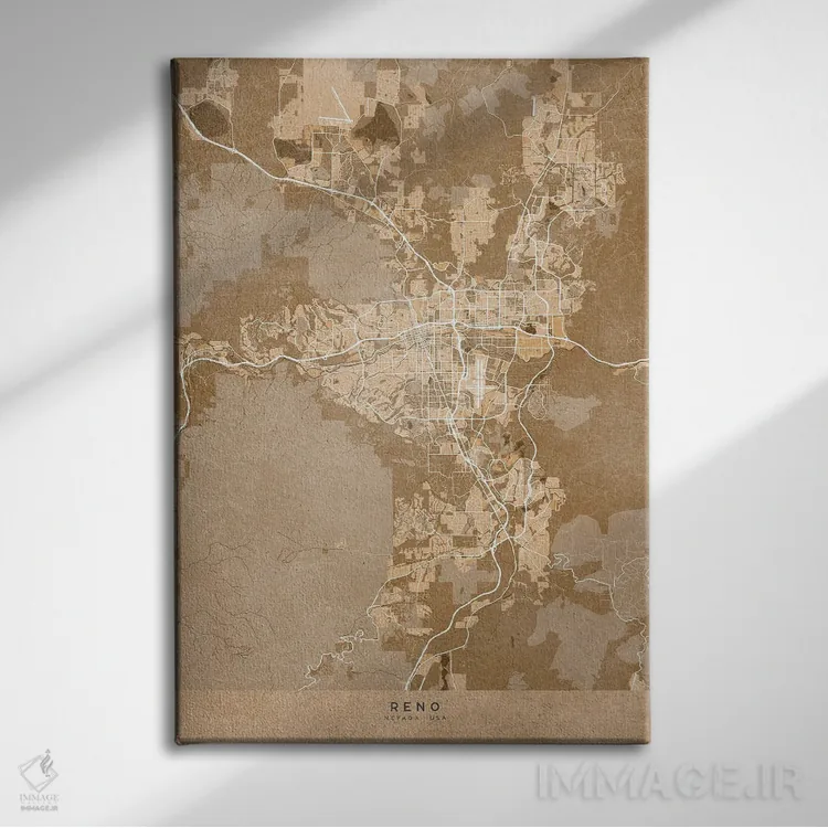 تابلو دکوراتیو USA) In Sepia Vintage Style,نقشه رینو به سبک سپیا وینتیج اثر بلرز بای ای آی - نمای روبهرو روی دیوار