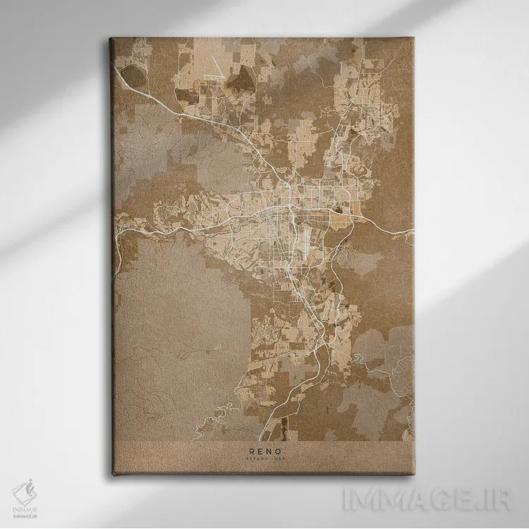 تابلو دکوراتیو USA) In Sepia Vintage Style,نقشه رینو به سبک سپیا وینتیج اثر بلرز بای ای آی - نمای روبهرو روی دیوار