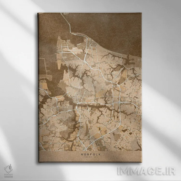 تابلو دکوراتیو USA) In Sepia Vintage Style,نقشه نورفولک به سبک سپیا وین… اثر بلرز بای ای آی - نمای روبهرو روی دیوار