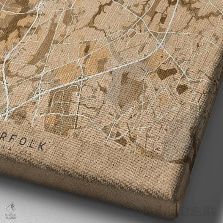 تابلو دکوراتیو USA) In Sepia Vintage Style,نقشه نورفولک به سبک سپیا وین… اثر بلرز بای ای آی - نمای نزدیک بافت بوم
