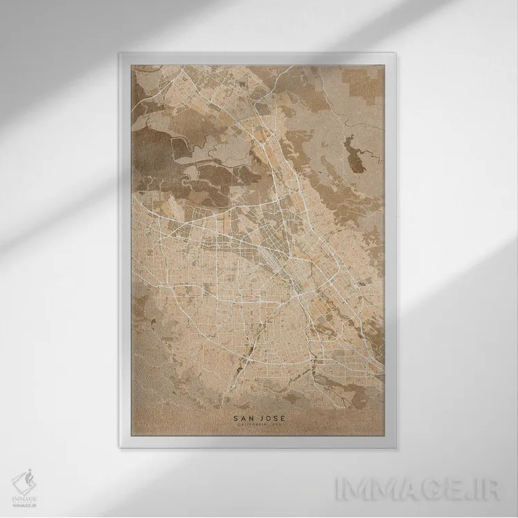 تابلو دکوراتیو USA) In Sepia Vintage Style,نقشه سن خوزه به سبک سپیا وین… اثر بلرز بای ای آی - نمای قابدار سفید