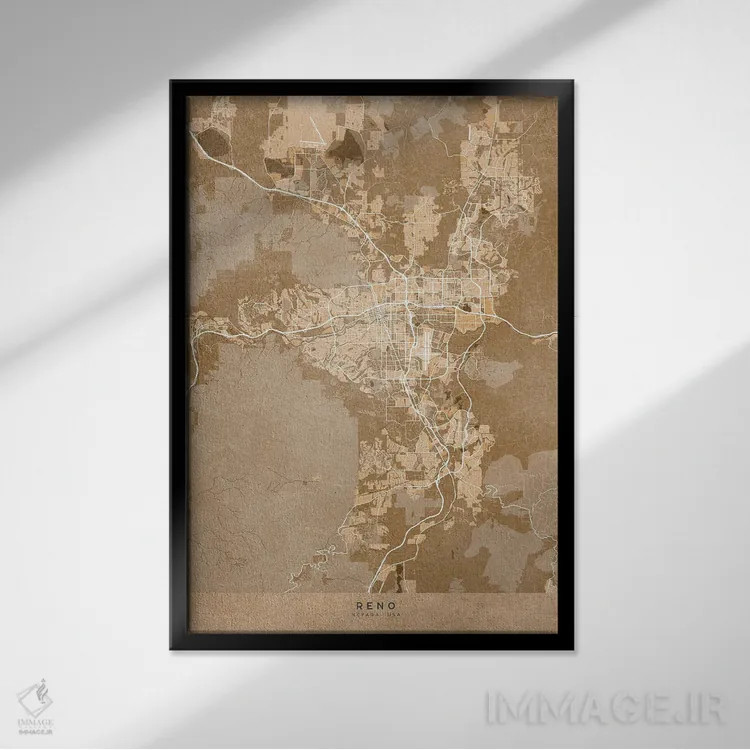 تابلو دکوراتیو USA) In Sepia Vintage Style,نقشه رینو به سبک سپیا وینتیج اثر بلرز بای ای آی - نمای قابدار مشکی