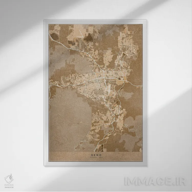 تابلو دکوراتیو USA) In Sepia Vintage Style,نقشه رینو به سبک سپیا وینتیج اثر بلرز بای ای آی - نمای قابدار سفید