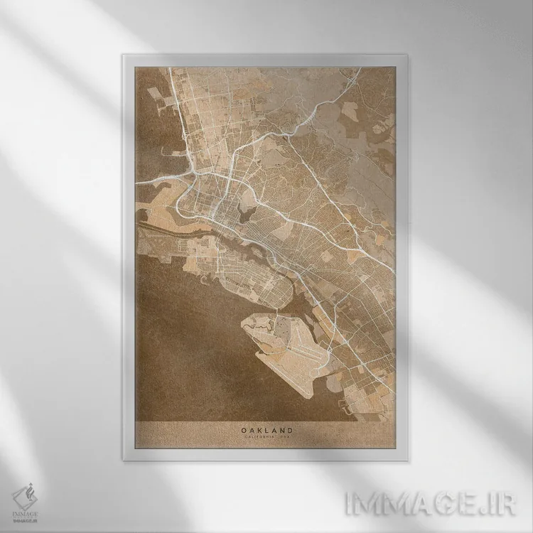 تابلو دکوراتیو USA) In Sepia Vintage Style,نقشه اوکلند به سبک سپیا وینت… اثر بلرز بای ای آی - نمای قابدار سفید