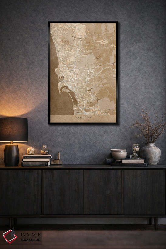 تابلو دکوراتیو USA) In Sepia Vintage Style,نقشه سن دیگو به سبک سپیا وین… اثر بلرز بای ای آی - D2B