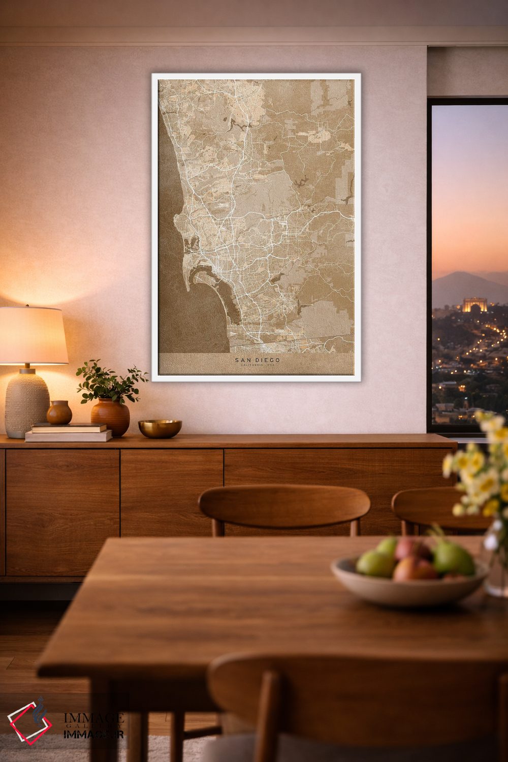 تابلو دکوراتیو USA) In Sepia Vintage Style,نقشه سن دیگو به سبک سپیا وین… اثر بلرز بای ای آی - D1W