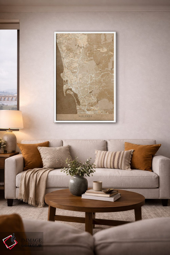 تابلو دکوراتیو USA) In Sepia Vintage Style,نقشه سن دیگو به سبک سپیا وین… اثر بلرز بای ای آی - D3W