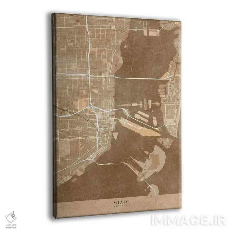 تابلو دکوراتیو USA) In Sepia Vintage Style,نقشه میامی به سبک سپیا وینتی… اثر بلرز بای ای آی - نمای پرسپکتیو محصول