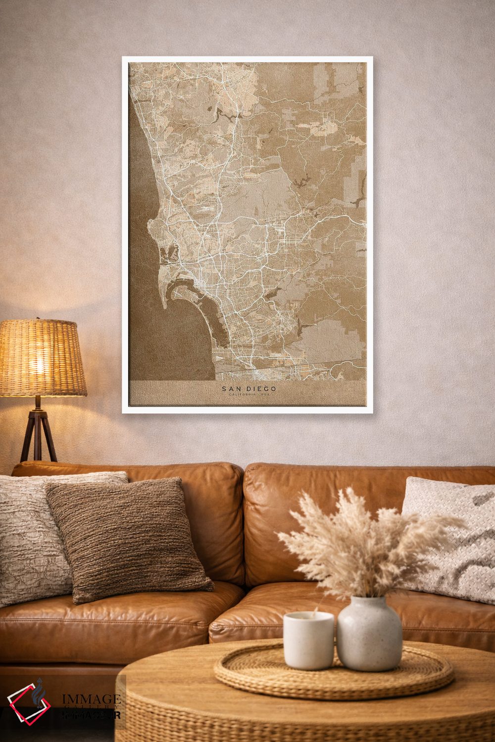 تابلو دکوراتیو USA) In Sepia Vintage Style,نقشه سن دیگو به سبک سپیا وین… اثر بلرز بای ای آی - D4W