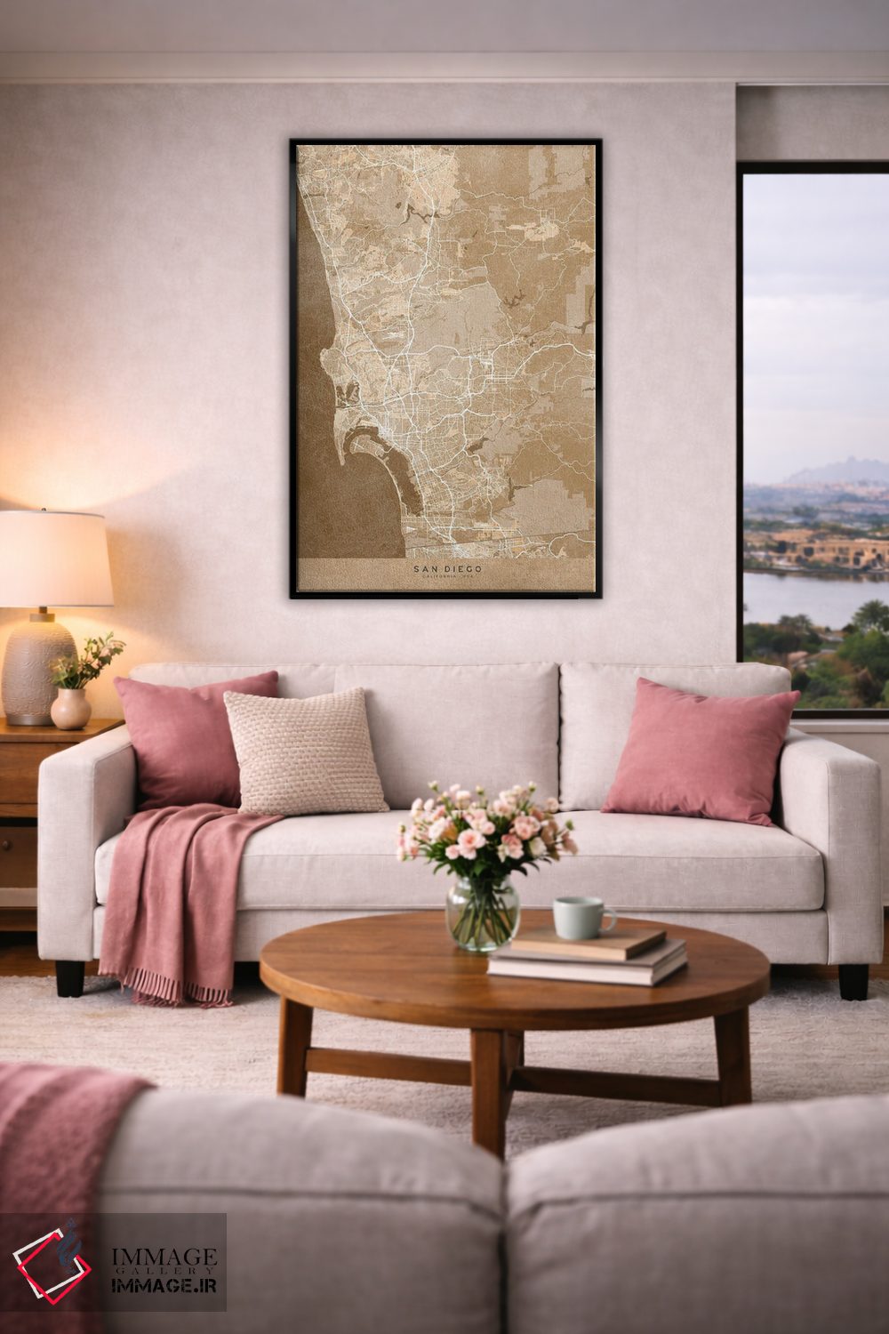 تابلو دکوراتیو USA) In Sepia Vintage Style,نقشه سن دیگو به سبک سپیا وین… اثر بلرز بای ای آی - D5B