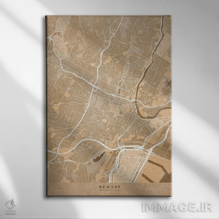 تابلو دکوراتیو USA) In Sepia Vintage Style,نقشه نیوآرک به سبک سپیا وینت… اثر بلرز بای ای آی - نمای روبهرو روی دیوار