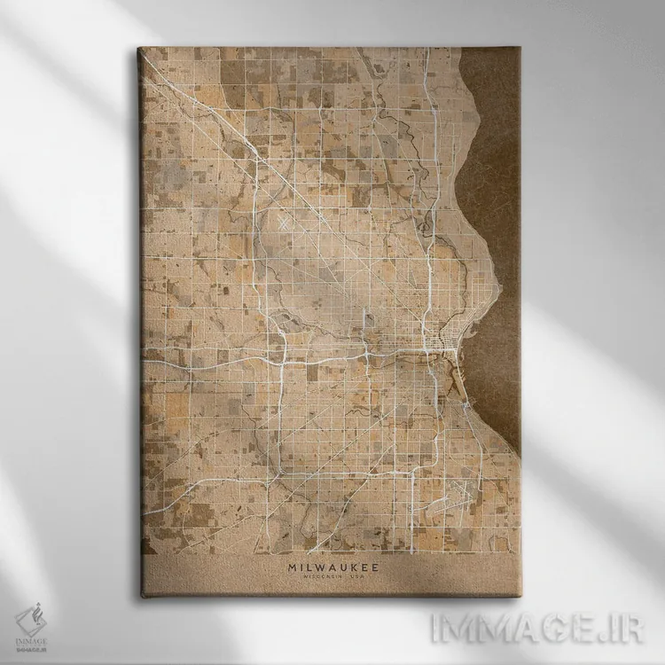 تابلو دکوراتیو USA) In Sepia Vintage Style,نقشه میلواکی به سبک سپیا وین… اثر بلرز بای ای آی - نمای روبهرو روی دیوار