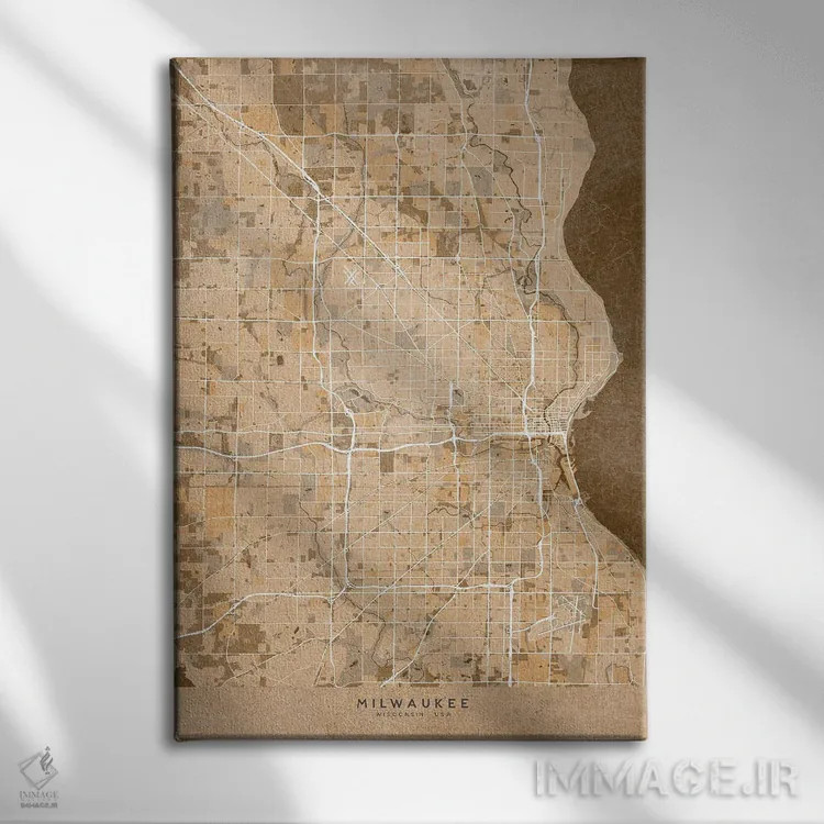 تابلو دکوراتیو USA) In Sepia Vintage Style,نقشه میلواکی به سبک سپیا وین… اثر بلرز بای ای آی - نمای روبهرو روی دیوار