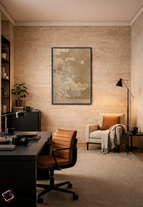 تابلو دکوراتیو USA) In Sepia Vintage Style,نقشه اسکاتسدیل به سبک سپیا و… اثر بلرز بای ای آی - D6B