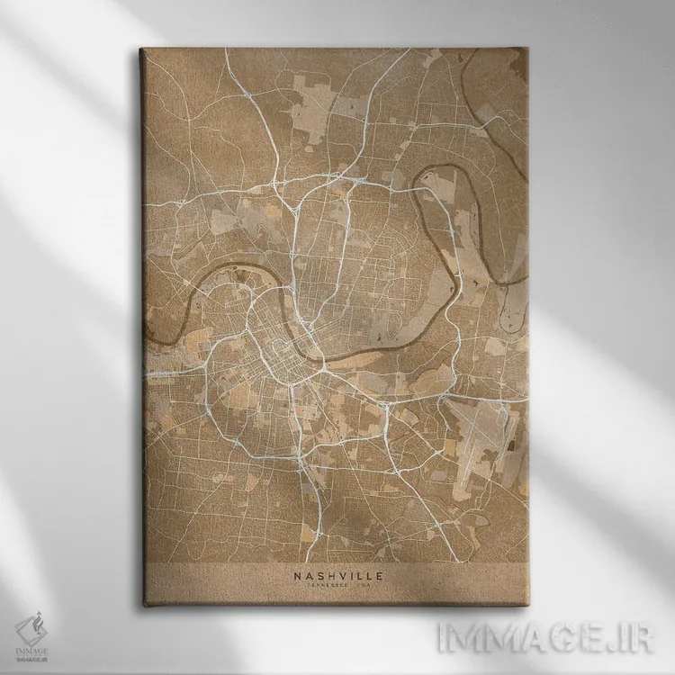 تابلو دکوراتیو USA) In Sepia Vintage Style,نقشه نشویل به سبک سپیا وینتی… اثر بلرز بای ای آی - نمای روبهرو روی دیوار