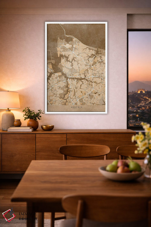 تابلو دکوراتیو USA) In Sepia Vintage Style,نقشه نورفولک به سبک سپیا وین… اثر بلرز بای ای آی - D1W