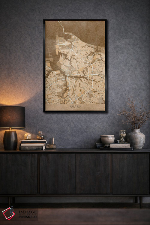 تابلو دکوراتیو USA) In Sepia Vintage Style,نقشه نورفولک به سبک سپیا وین… اثر بلرز بای ای آی - D2B