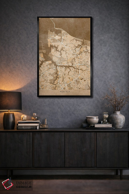 تابلو دکوراتیو USA) In Sepia Vintage Style,نقشه نورفولک به سبک سپیا وین… اثر بلرز بای ای آی - D2B