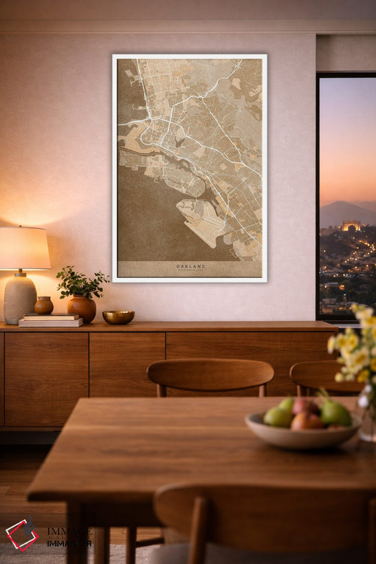 تابلو دکوراتیو USA) In Sepia Vintage Style,نقشه اوکلند به سبک سپیا وینت… اثر بلرز بای ای آی - D1W
