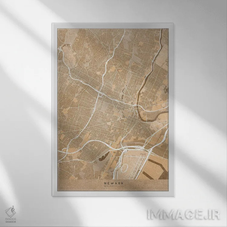 تابلو دکوراتیو USA) In Sepia Vintage Style,نقشه نیوآرک به سبک سپیا وینت… اثر بلرز بای ای آی - نمای قابدار سفید