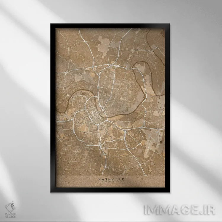 تابلو دکوراتیو USA) In Sepia Vintage Style,نقشه نشویل به سبک سپیا وینتی… اثر بلرز بای ای آی - نمای قابدار مشکی