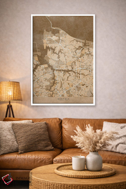 تابلو دکوراتیو USA) In Sepia Vintage Style,نقشه نورفولک به سبک سپیا وین… اثر بلرز بای ای آی - D4W