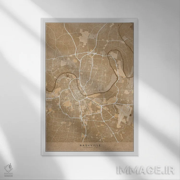 تابلو دکوراتیو USA) In Sepia Vintage Style,نقشه نشویل به سبک سپیا وینتی… اثر بلرز بای ای آی - نمای قابدار سفید