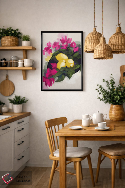 تابلو دکوراتیو گل کاغذی و لیمو اثر بلرز بای ای آی - D6B