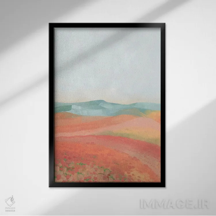 تابلو مدرن منظره مرجانی رمی اثر بلرز بای ای آی - نمای قابدار مشکی