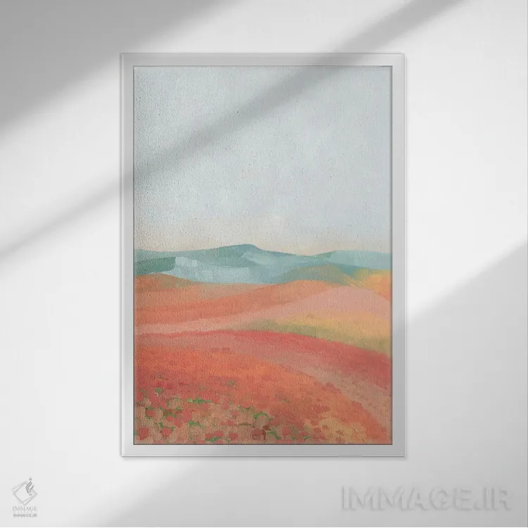 تابلو مدرن منظره مرجانی رمی اثر بلرز بای ای آی - نمای قابدار سفید
