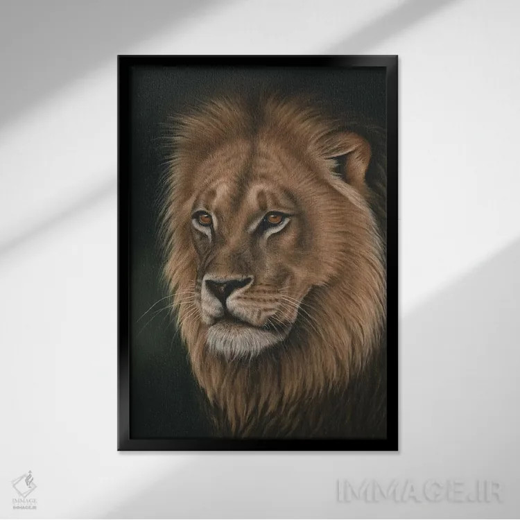 تابلو دکوراتیو پرتره شیر اثر ریچارد مک وی - نمای قابدار مشکی