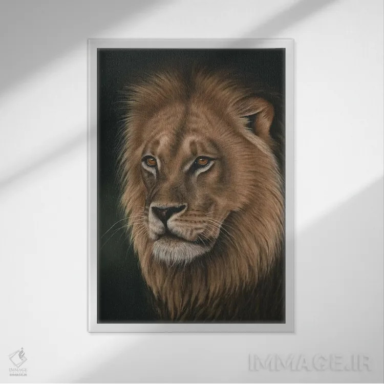 تابلو دکوراتیو پرتره شیر اثر ریچارد مک وی - نمای قابدار سفید