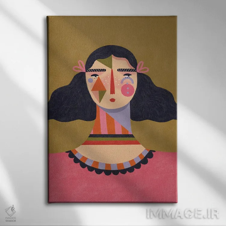 تابلو دکوراتیو دخترک هندسی اثر رنه مل یا - نمای روبهرو روی دیوار