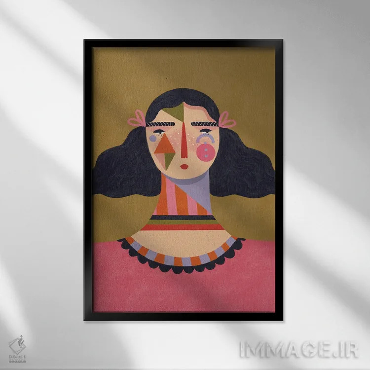 تابلو دکوراتیو دخترک هندسی اثر رنه مل یا - نمای قابدار مشکی