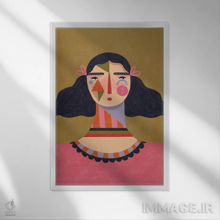 تابلو دکوراتیو دخترک هندسی اثر رنه مل یا - نمای قابدار سفید