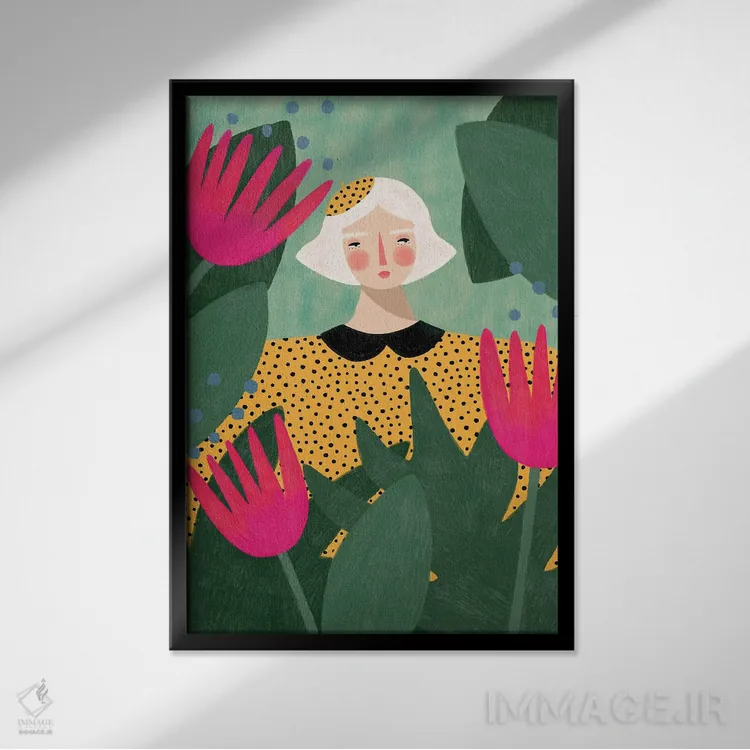 تابلو دکوراتیو بانوی جنگل اثر رنه مل یا - نمای قابدار مشکی