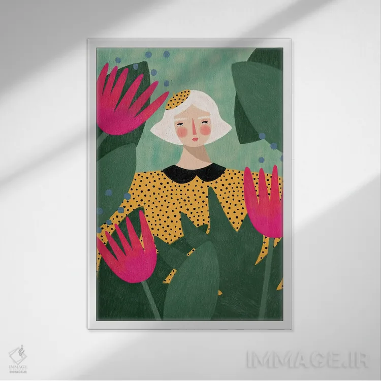 تابلو دکوراتیو بانوی جنگل اثر رنه مل یا - نمای قابدار سفید