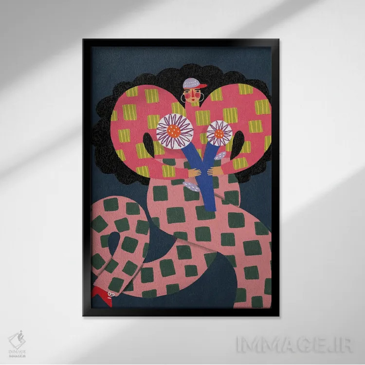 تابلو دکوراتیو تحویل گل اثر رنه مل یا - نمای قابدار مشکی