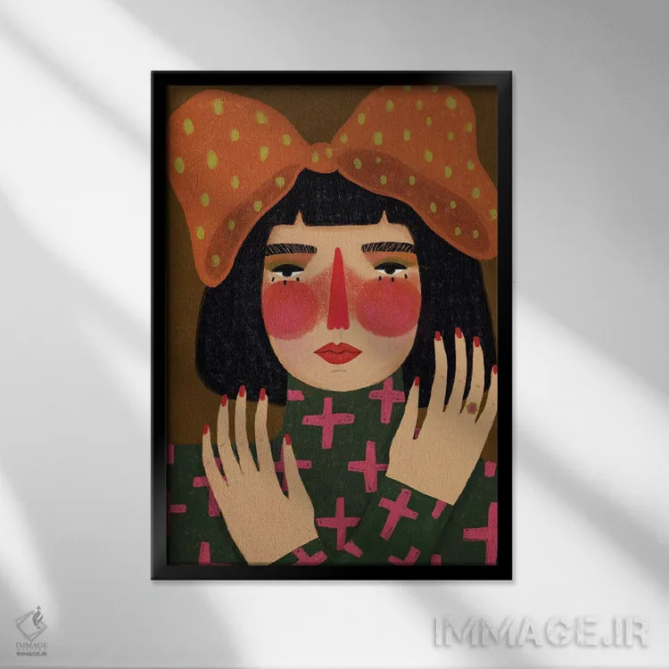 تابلو دکوراتیو کمان یا پاپیون اثر رنه مل یا - نمای قابدار مشکی