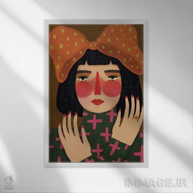 تابلو دکوراتیو کمان یا پاپیون اثر رنه مل یا - نمای قابدار سفید